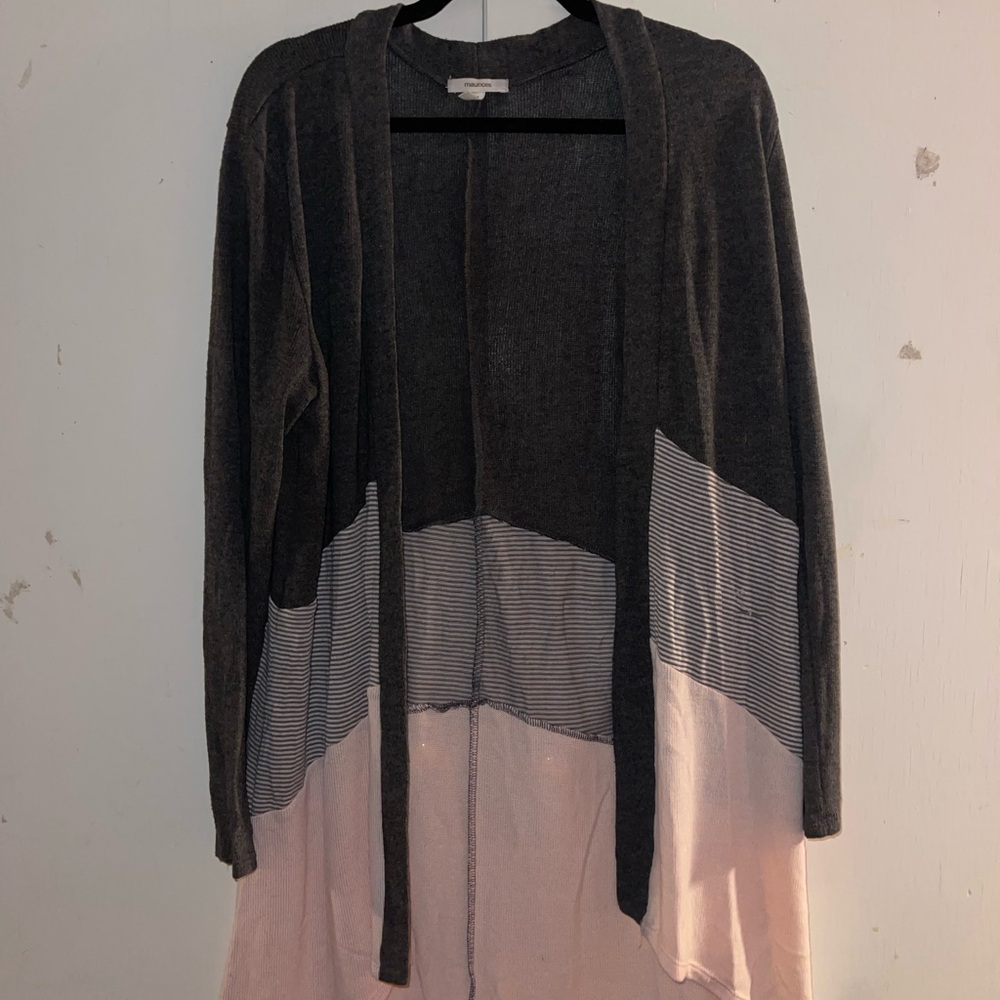 Maurices Charcoal and Blush Open Front Cardigan